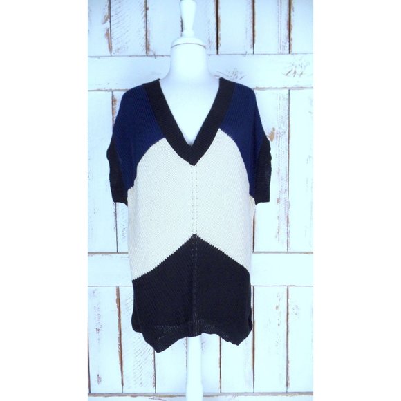 Vintage 90s blue tan black slouchy knit pullover sweater - Picture 7 of 8